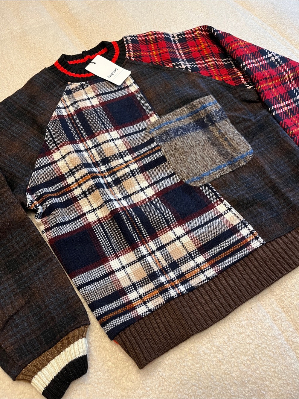 Desigual Design Tartan Patchwork Crewneck Sweater